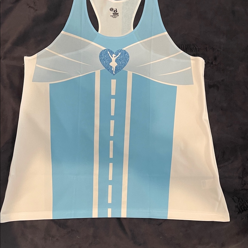Blue and White Tank Top with Heart Design